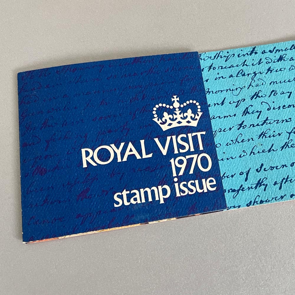 Portada Stamp Pack diseñada por Ángel Beamonte para la visita de la Reina Isabel II a Australia en 1970.