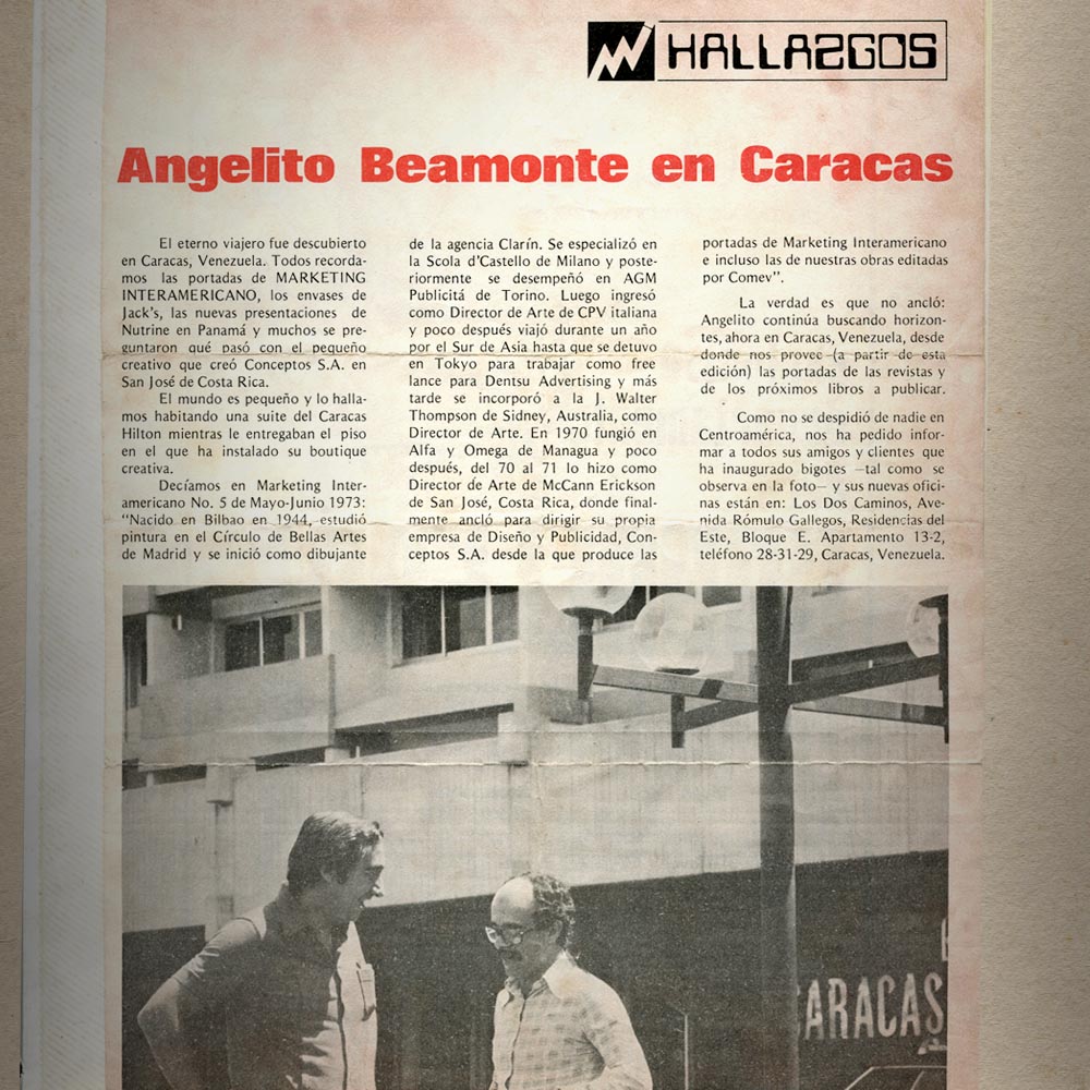 Página interior de la revista ‘Marketing Interamericano’ con un artículo dedicado al viaje de Ángel Beamonte.