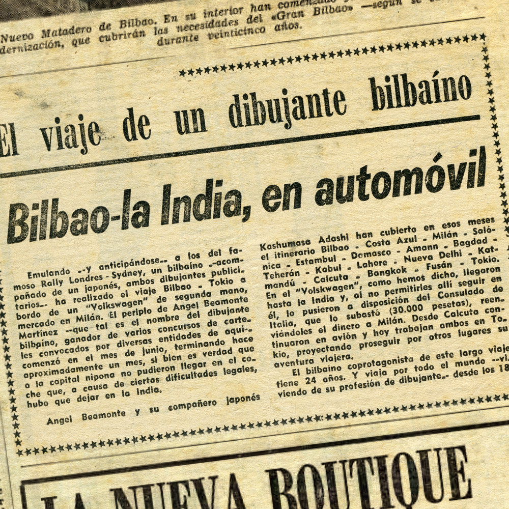 Noticia del viaje de Ángel Beamonte publicada el 3 de enero de 1968 en el periódico EL CORREO.